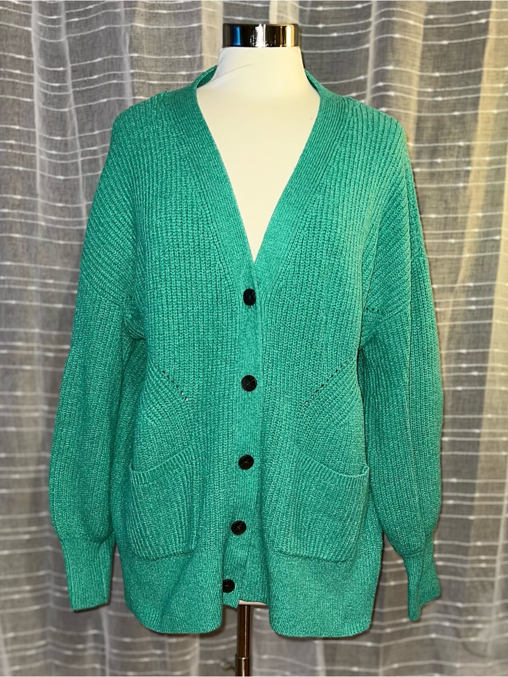 Nine West NWOT Sz XL Button Down Cardigan Knit Sweater Green